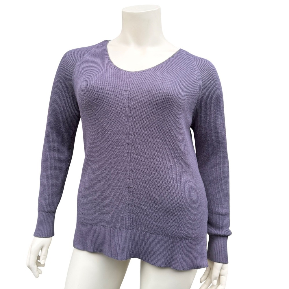 Athleta Hanover Merino Wool Sweater V-Neck Ribbed Lavender Gray Quiet Luxury M